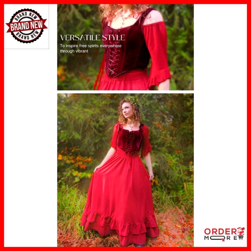 Velvet Overbust Corset Top Renaissance Pirate Lace Up Bodice Vintage Style - Picture 7 of 7